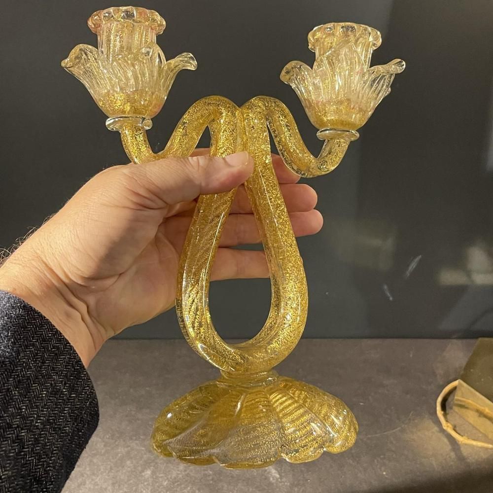 photo vinterior Murano Candleholder In Golden Glitter Glass By Ercole Barovier & Toso, 1950s