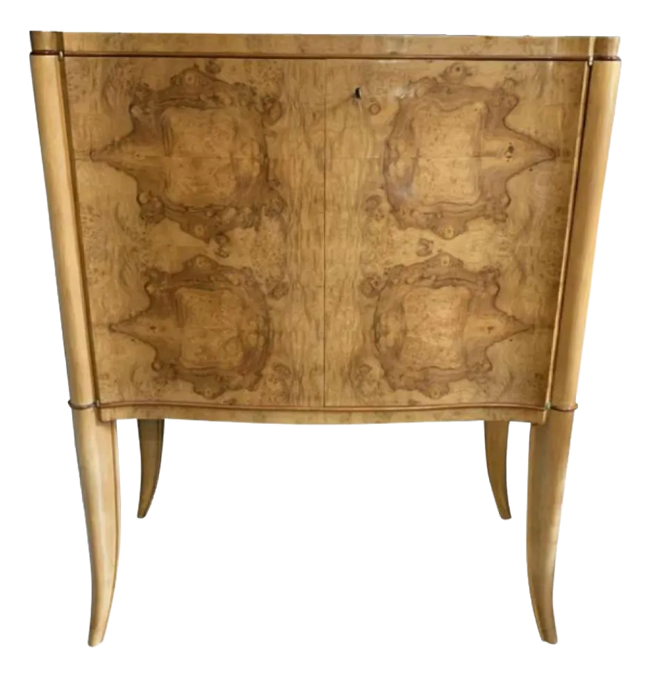 Art Deco Gebogen Kast In Wortelesdoorn En Mahonie Filet, Jaren 1930