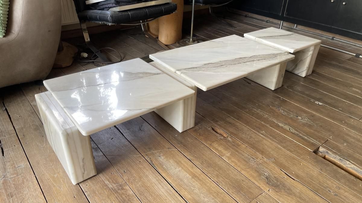 Italian Carrara Marble Modular Coffee Tables By Mario Bellini, 1970s, Set Of 7 photo Furniture