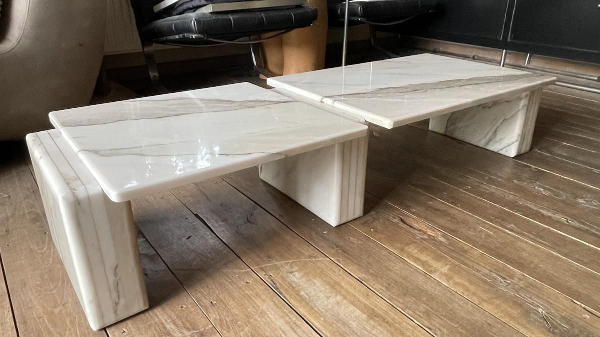 Italian Carrara Marble Modular Coffee Tables By Mario Bellini, 1970s, Set Of 7 photo buy