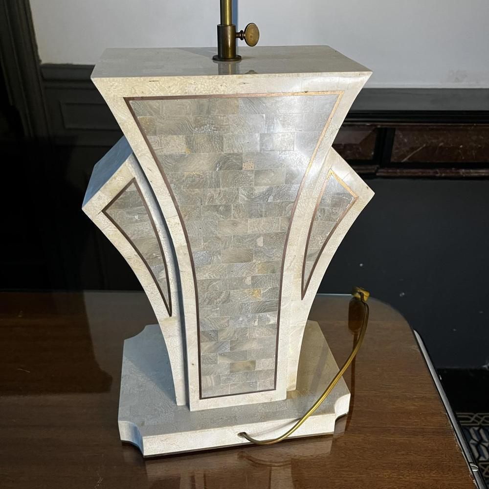 Hollywood Regency Lamp Base In Tessellated Stone & Brass Inlayby Maitland Smith, USA, 1970s photo vintage