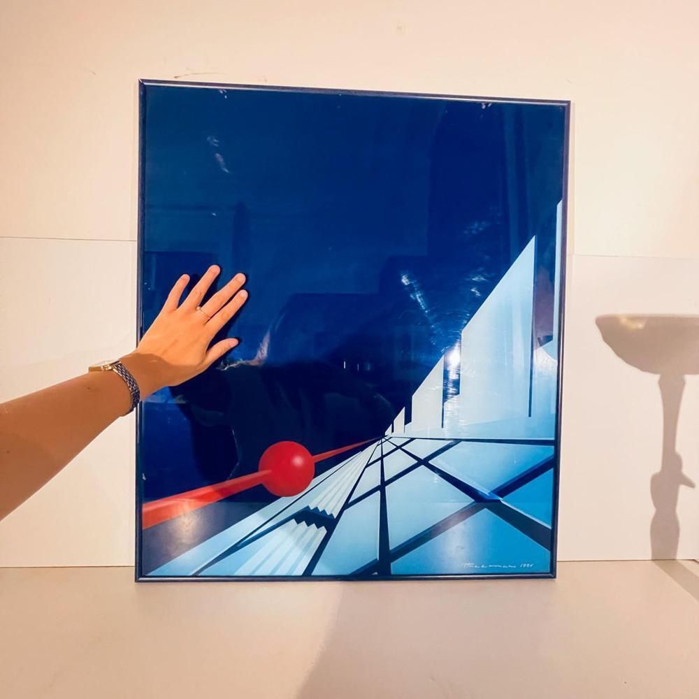 Patrice Placeman, Red Ball, Eglomised Oil Under Acrylic Glass, 1996 photo for sale