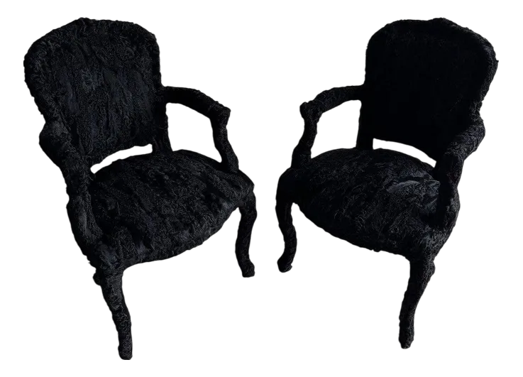 Set Of Theatrical Armchairs In Black Feather Fabric