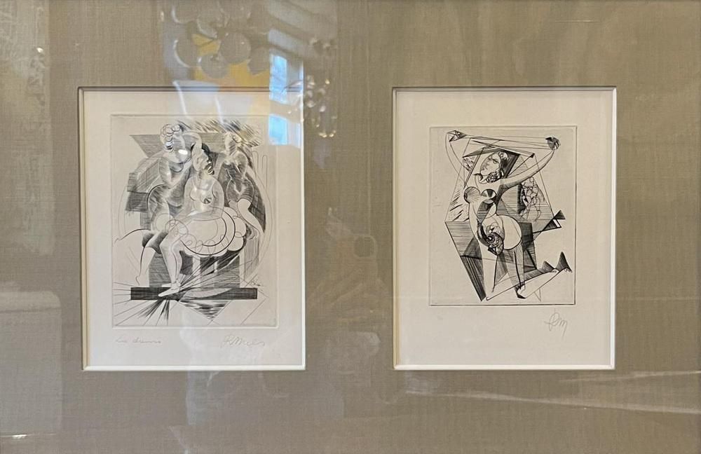 photo vinterior René Mels (Meulemans), Compositions, Etchings, 1945, Set Of 2