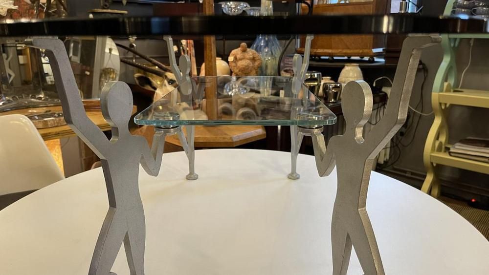 Anthropomorphic Coffee Table In Lacquered Metal And Glass, 1980s photo Furniture