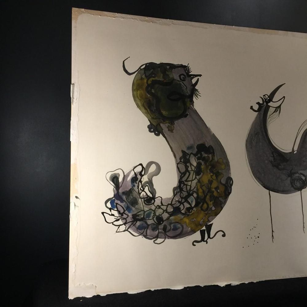 Anne Body, The Great Combat, Mixed Media Op Papier, 1965 photo furniture