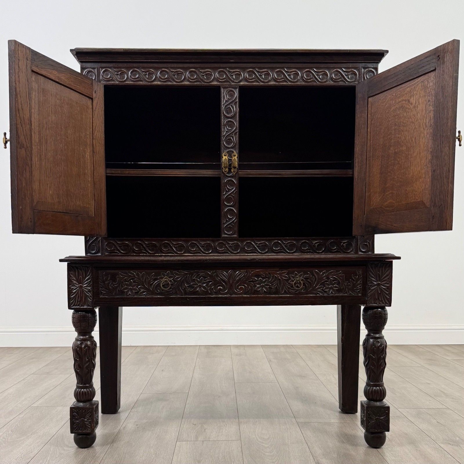 Antique 19th Century Unusually Small Carved Oak Cabinet photo furniture