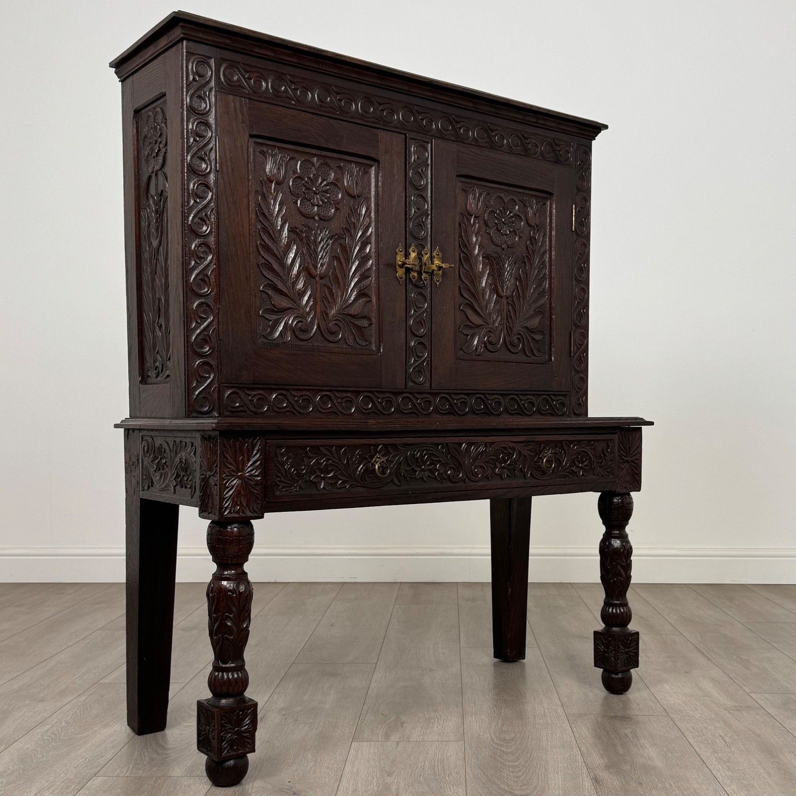 photo furniture Antique 19th Century Unusually Small Carved Oak Cabinet