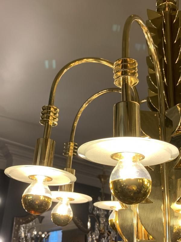 Art Deco Brass Glass Chandelier By Gio Ponti For Emilio Lancia / Fontana Arte, 1930s photo furniture