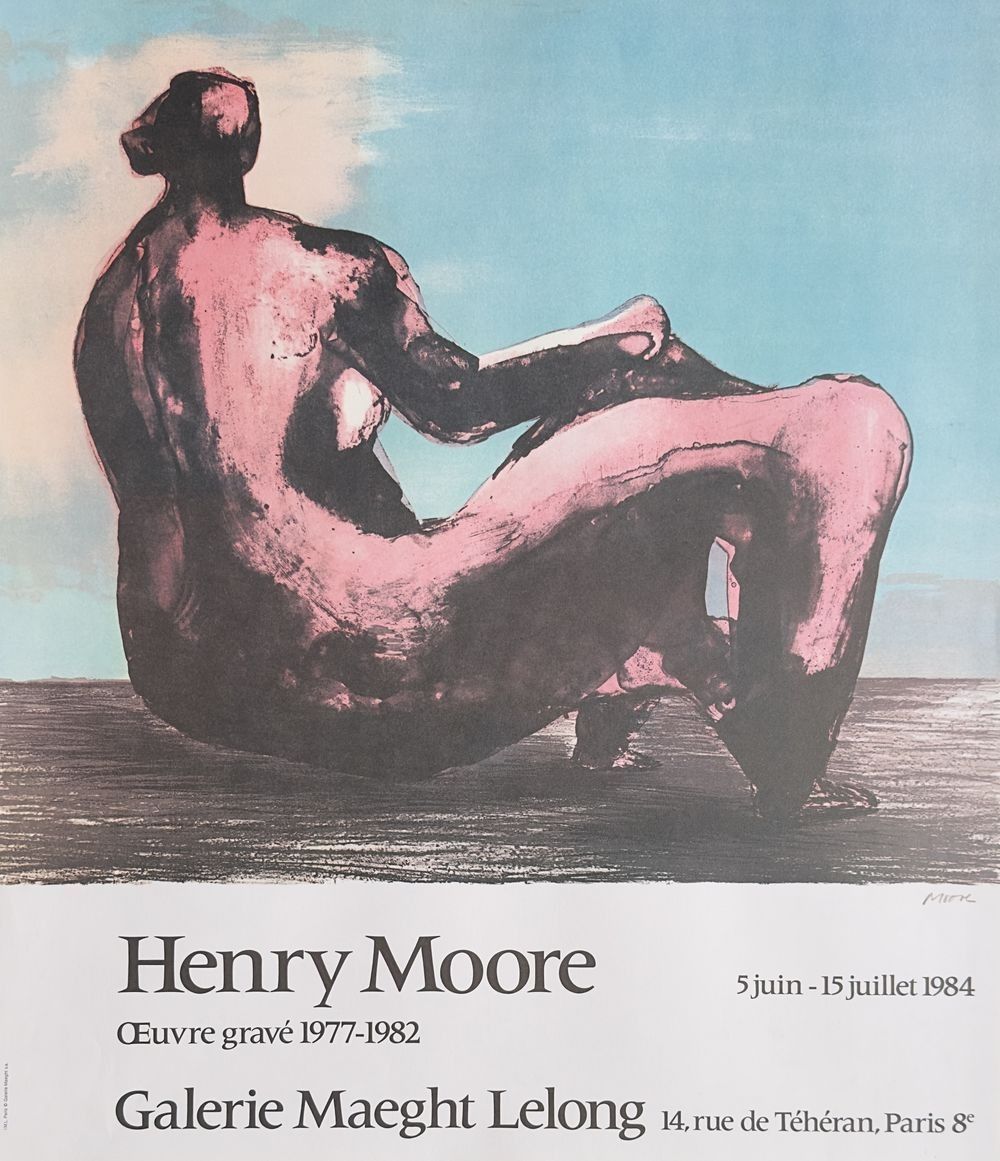 Henry Moore Vintage Poster Poster Exhibition Paris 1984 Signed In The Plate