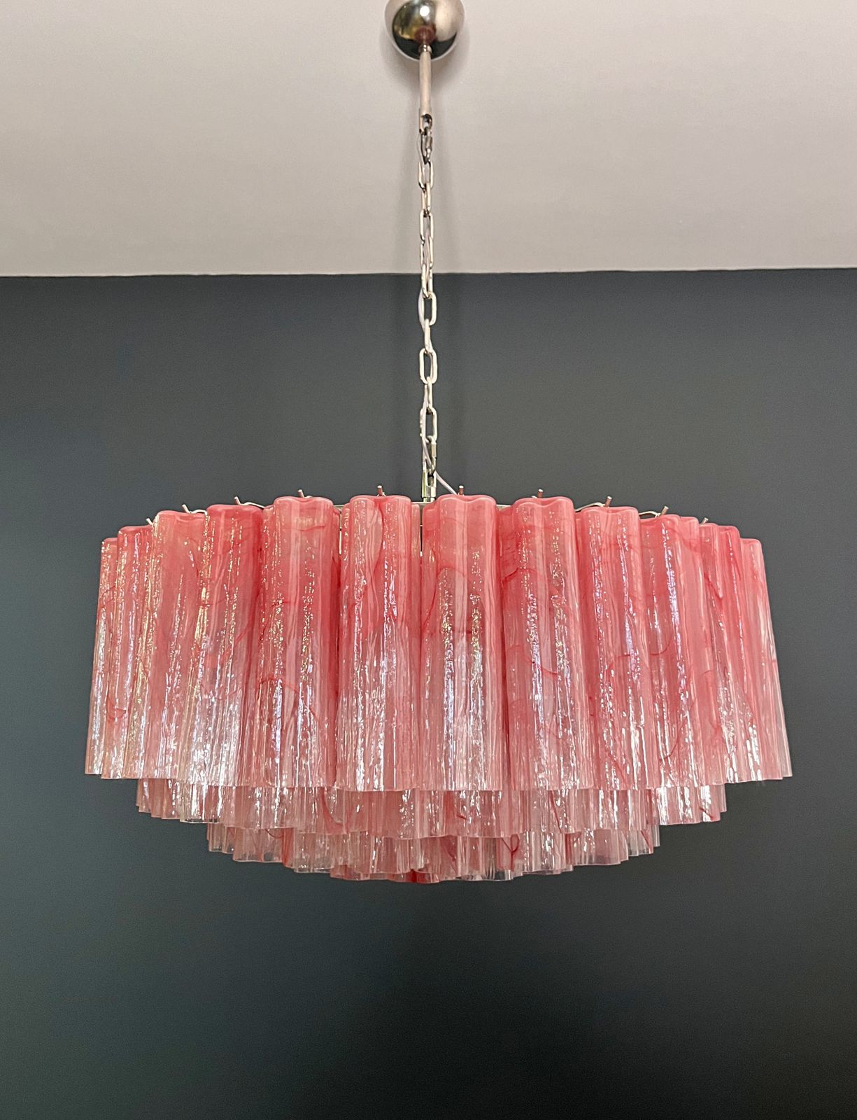 Large Murano Glass Chandelier  101 Pink Alabaster Glass Tube photo furniture