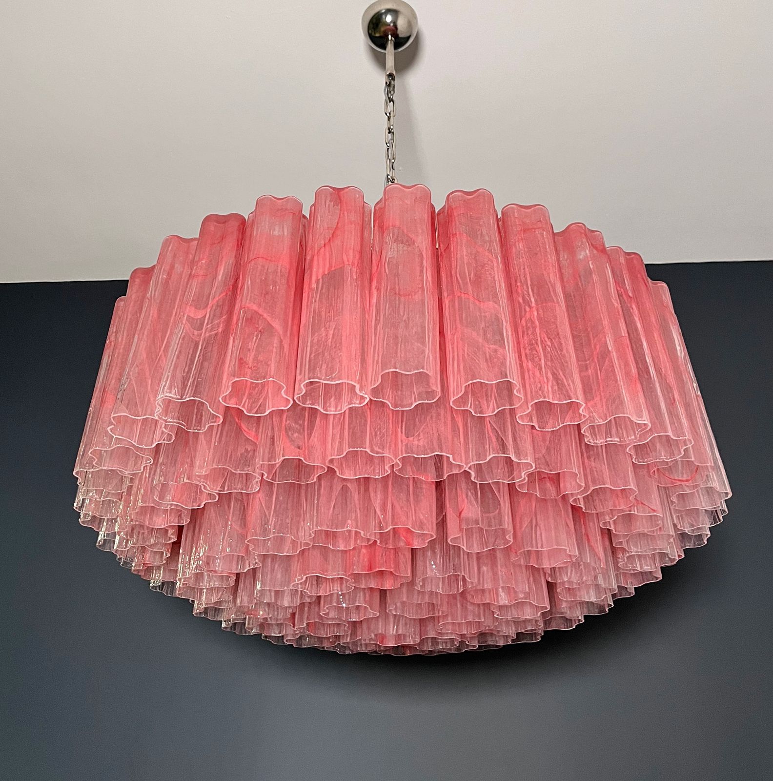 Large Murano Glass Chandelier  101 Pink Alabaster Glass Tube photo vinterior
