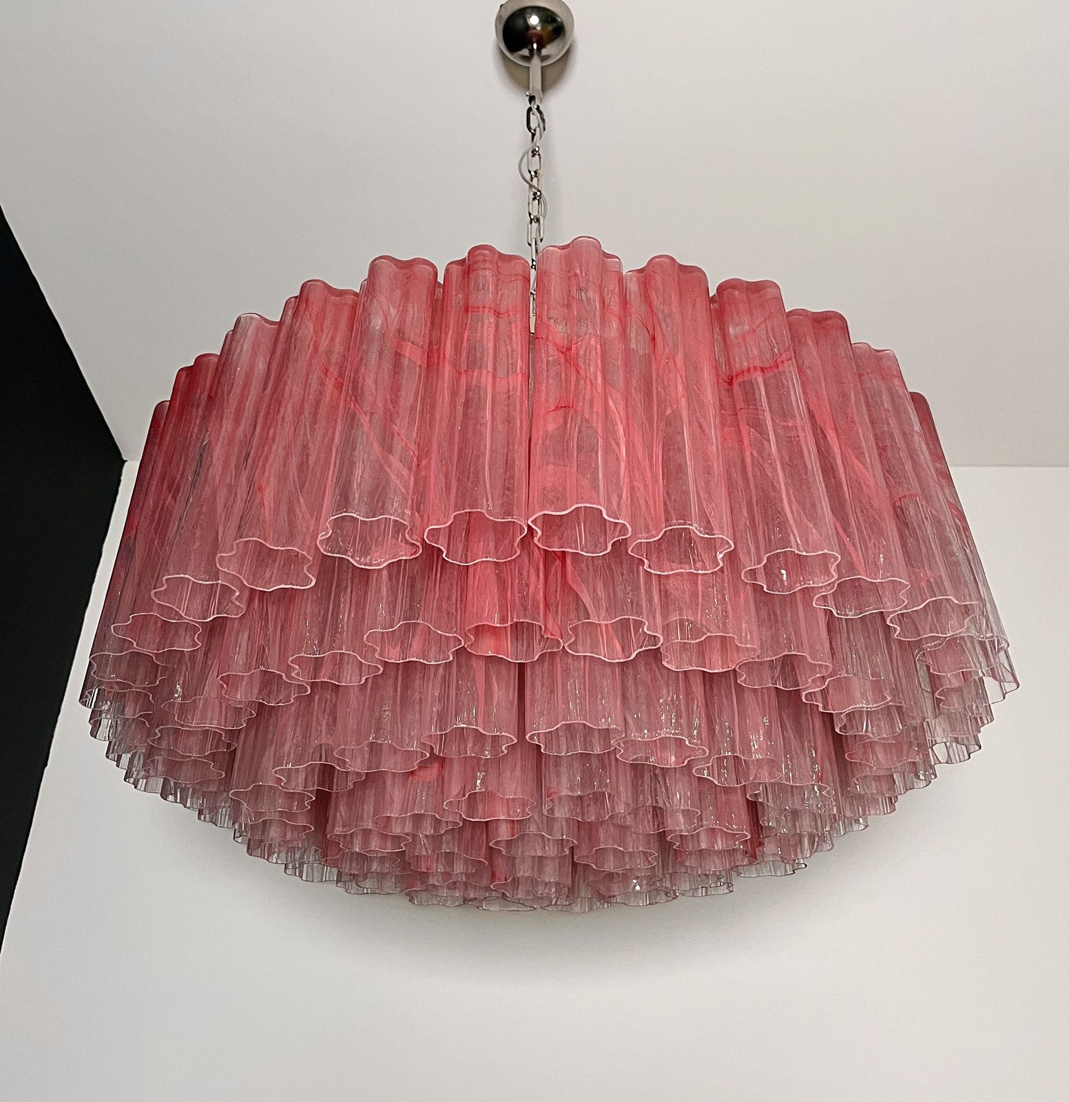 Large Murano Glass Chandelier  101 Pink Alabaster Glass Tube photo vintage
