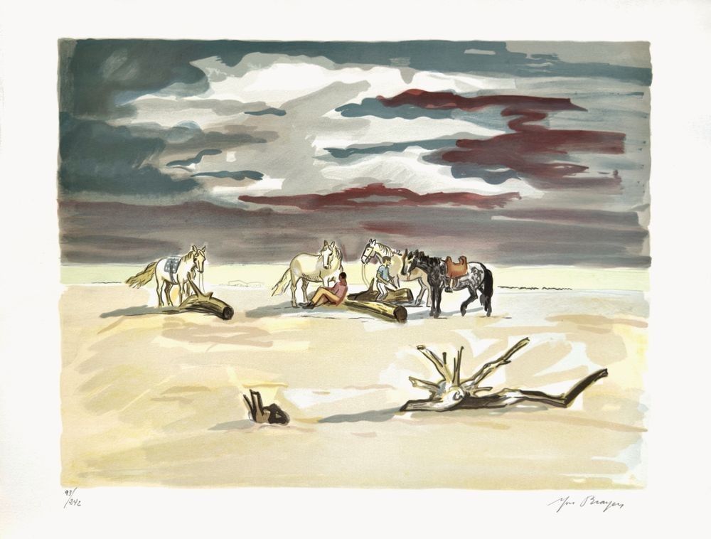 Yves Brayer Lithograph Signed Numbered Camargue Cavaliers On The Beach
