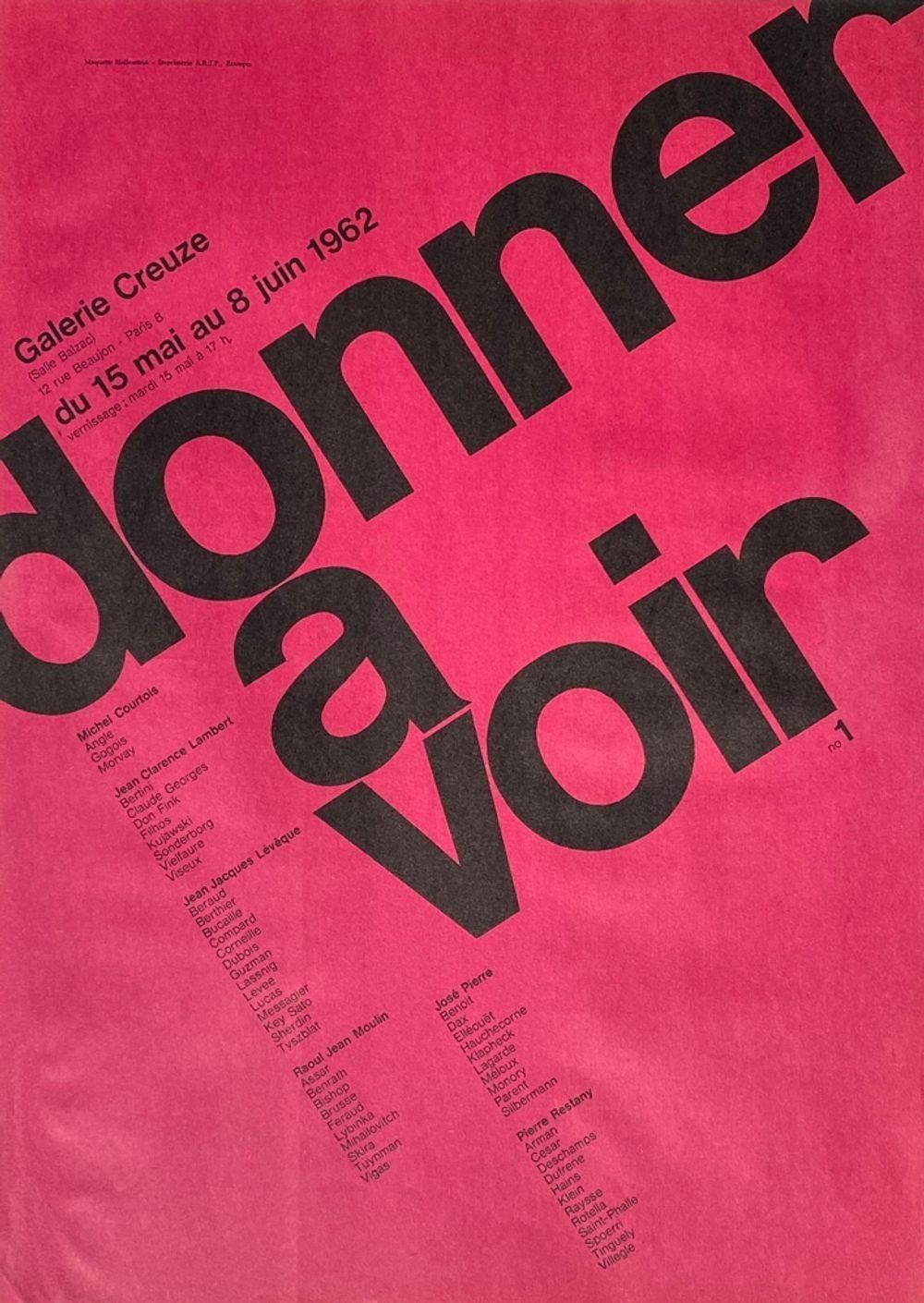 Albert Hollenstein Poster Poster Poster Typography Donner à Voir 1962 55x39 Cm