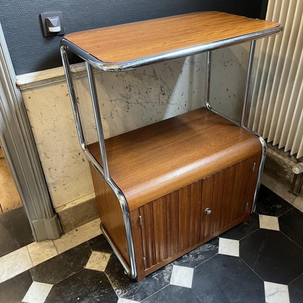 Modernist Art Deco Bauhaus Tubular Steel & Wood Sideboard, 1930 photo for sale