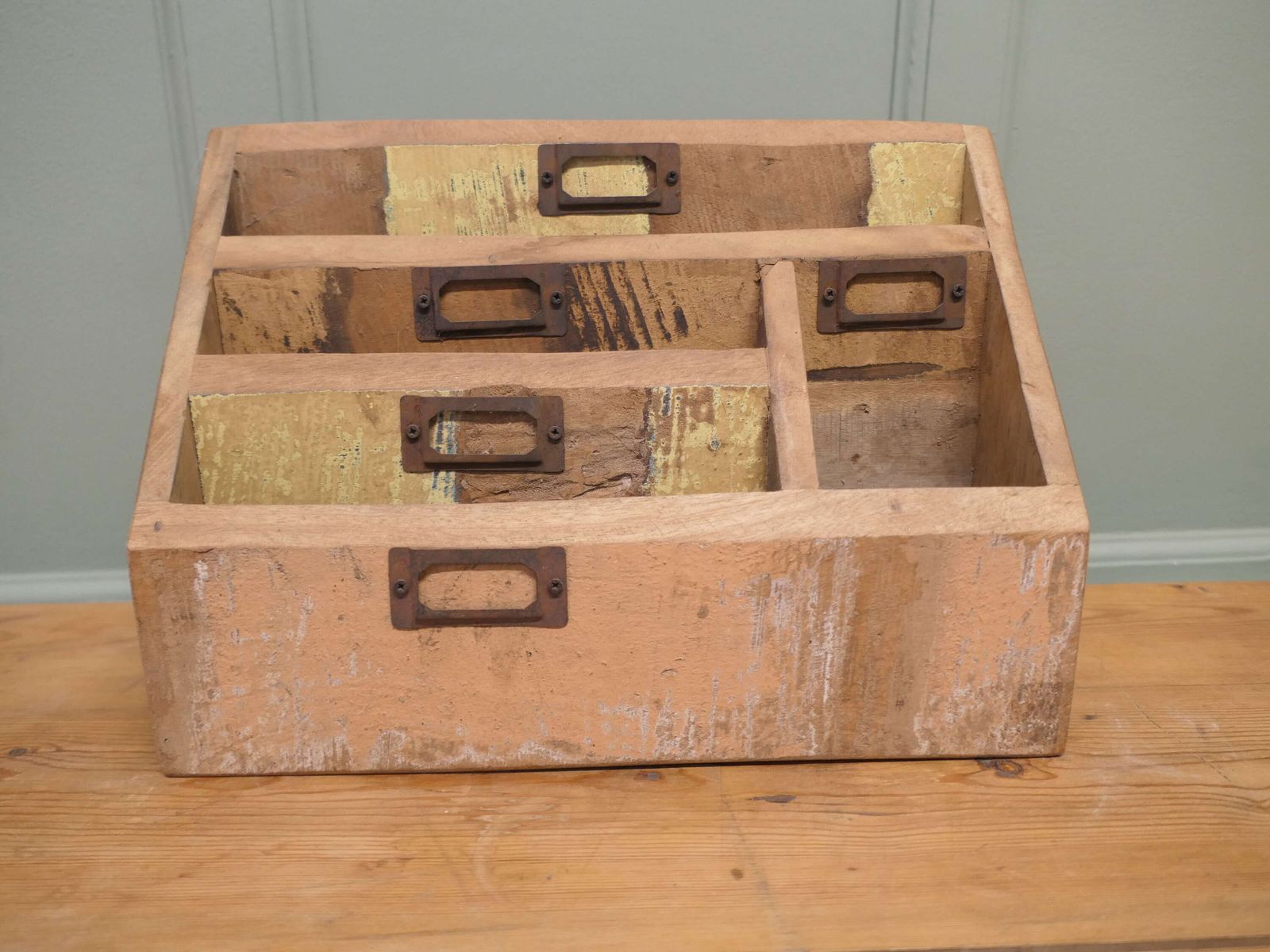Distressed Industrial Look Desk Top Stationary Box Letter Rack photo 300.0
