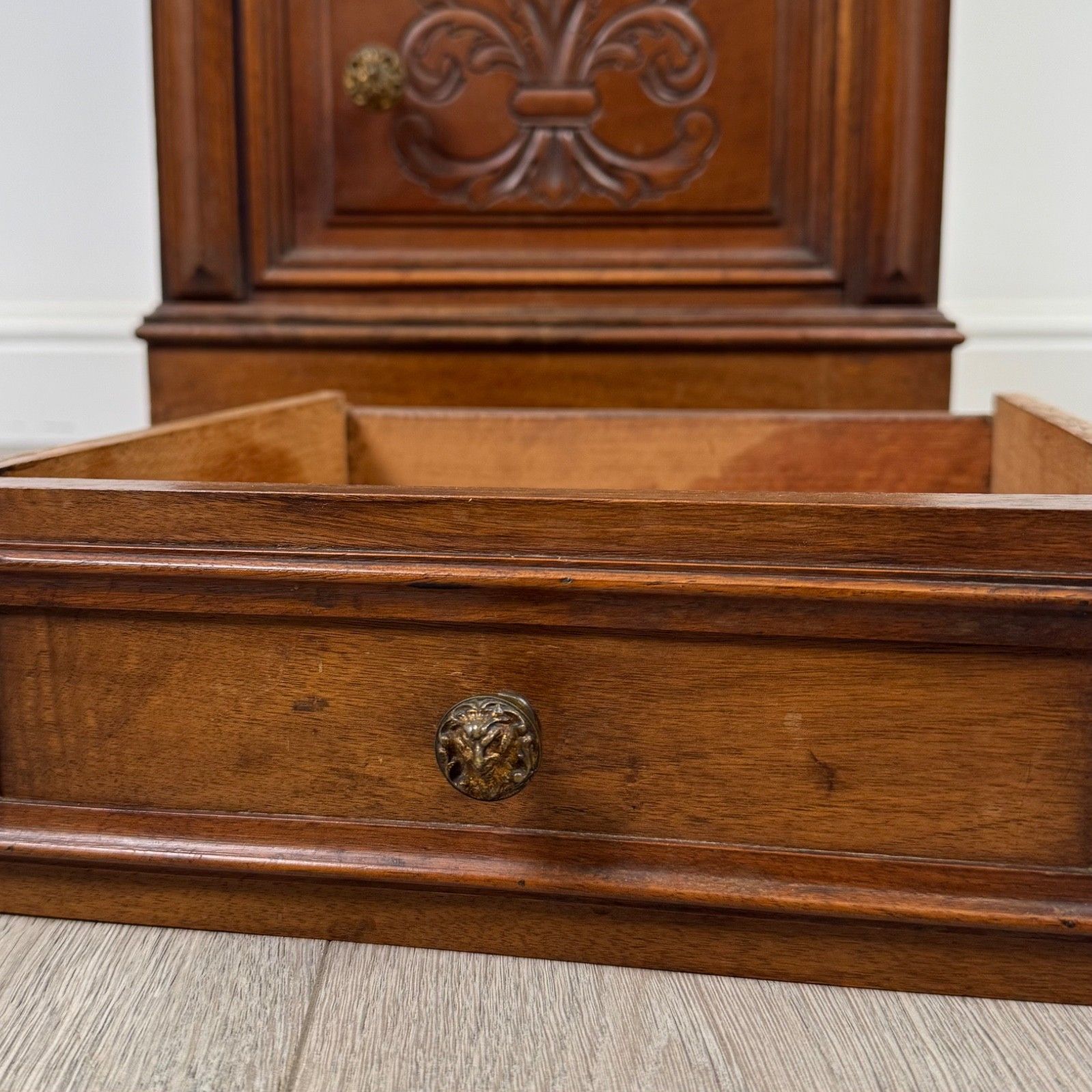 365.0 Antique 19th Century French Marble Top Cabinet In Walnut photo