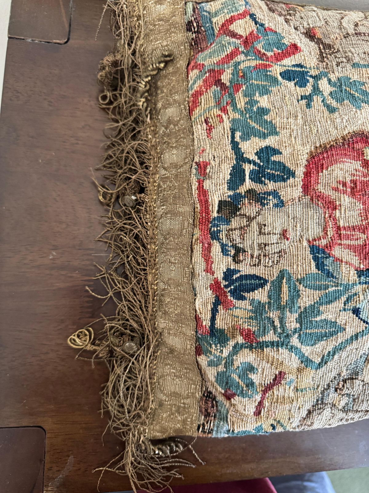 17th Century Pair Of Flemish Tapestry Fragment Pillows photo vinterior