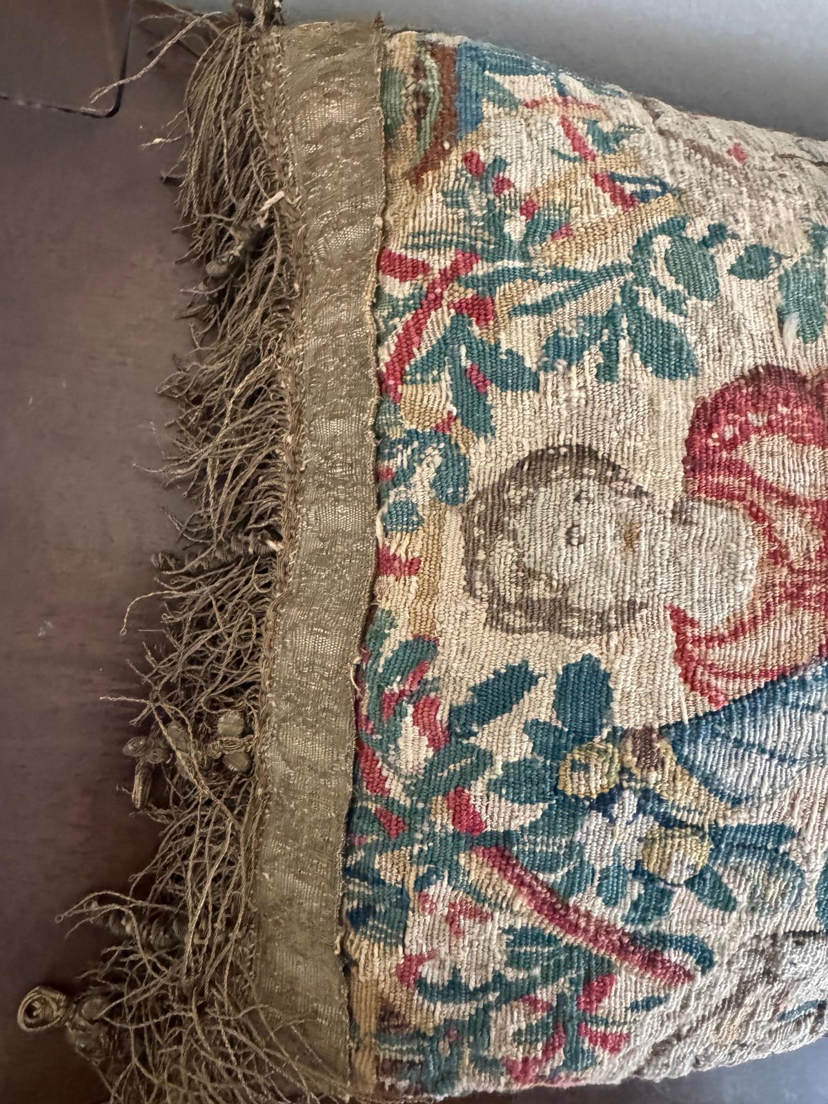 photo for sale 17th Century Pair Of Flemish Tapestry Fragment Pillows
