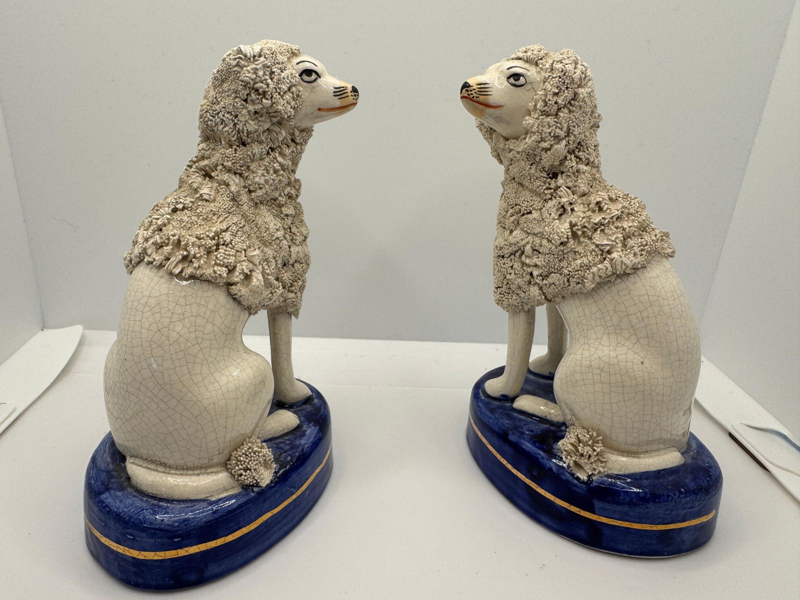 Pair Of Vintage Staffordshire Poodles , Circa 1960's photo vintage