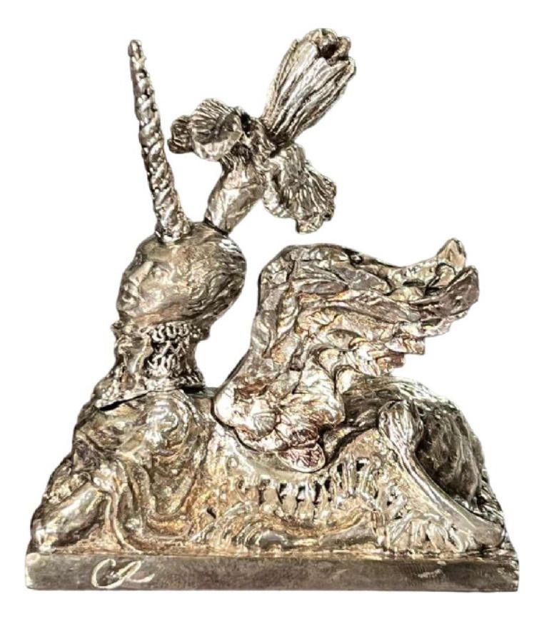 Unicorn Sphynx Sculpture & Paper Press By Christian Lacroix For Christofle, 1998