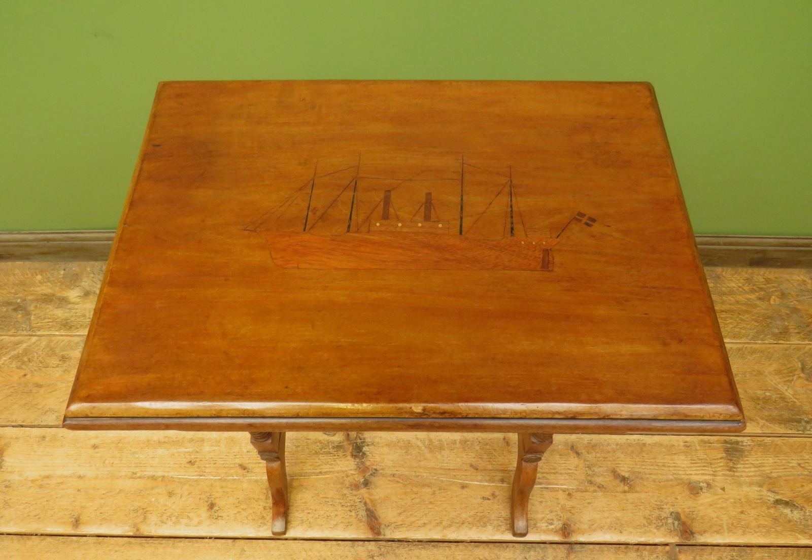 Trinity House Style Work Table With Inlaid Ship & Signature H.Larsen, 1911 photo furniture