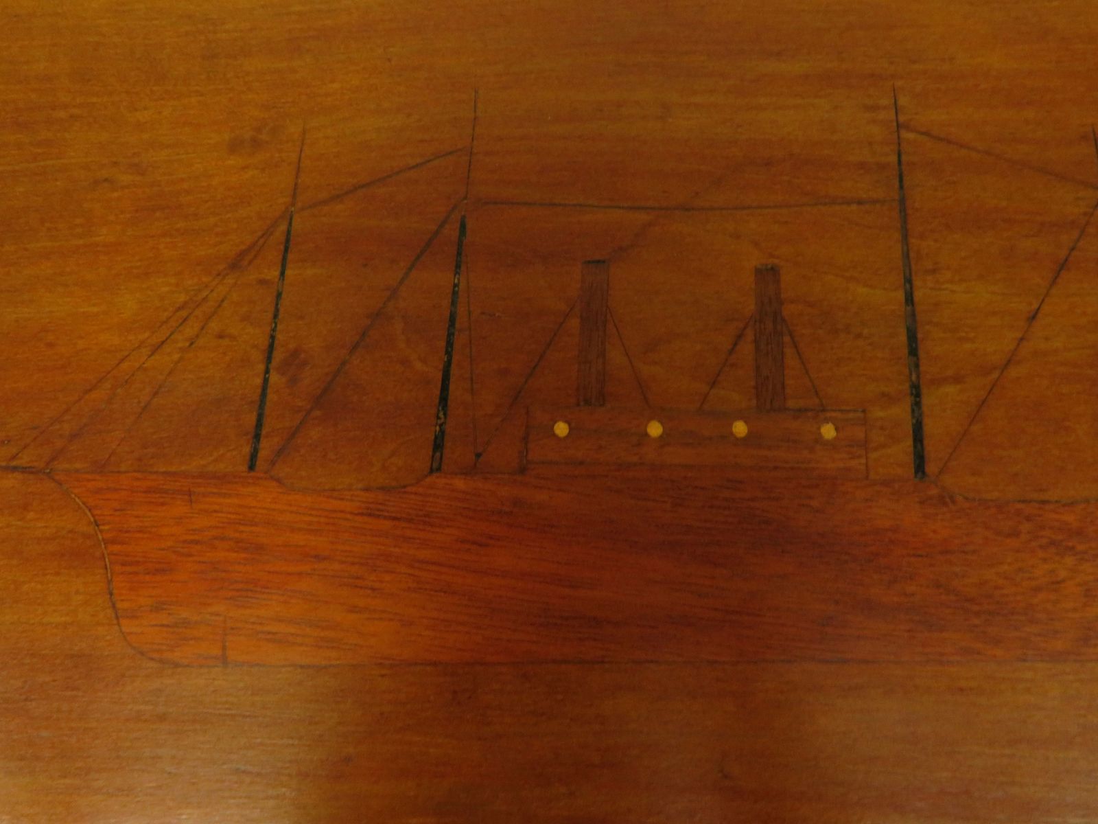 Furniture Trinity House Style Work Table With Inlaid Ship & Signature H.Larsen, 1911 photo