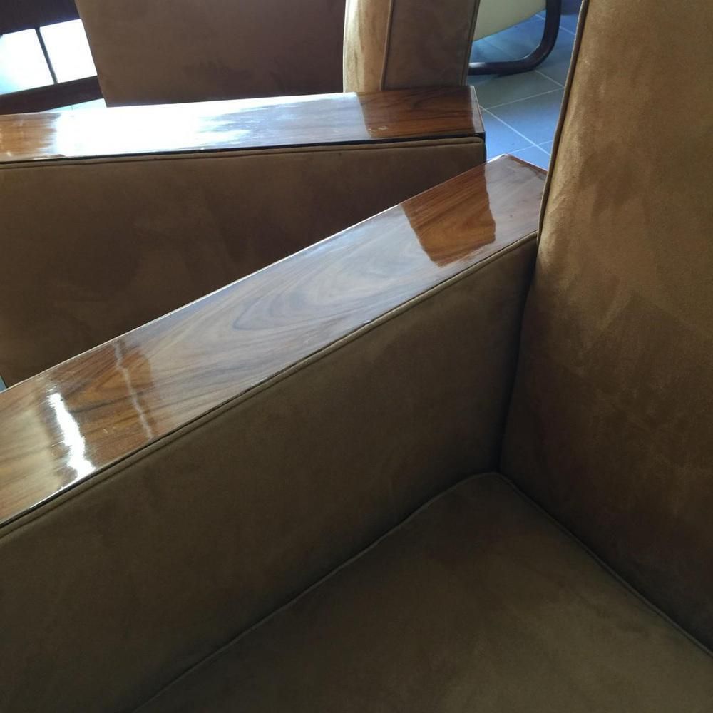 Set Art Deco Clubfauteuils In Alcantara & Walnoot, 1930 photo furniture