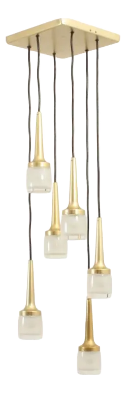 6 Piece Cascade Chandelier In Gilded Brass And Aluminium And Glass From Staff Leuchten, 1970s