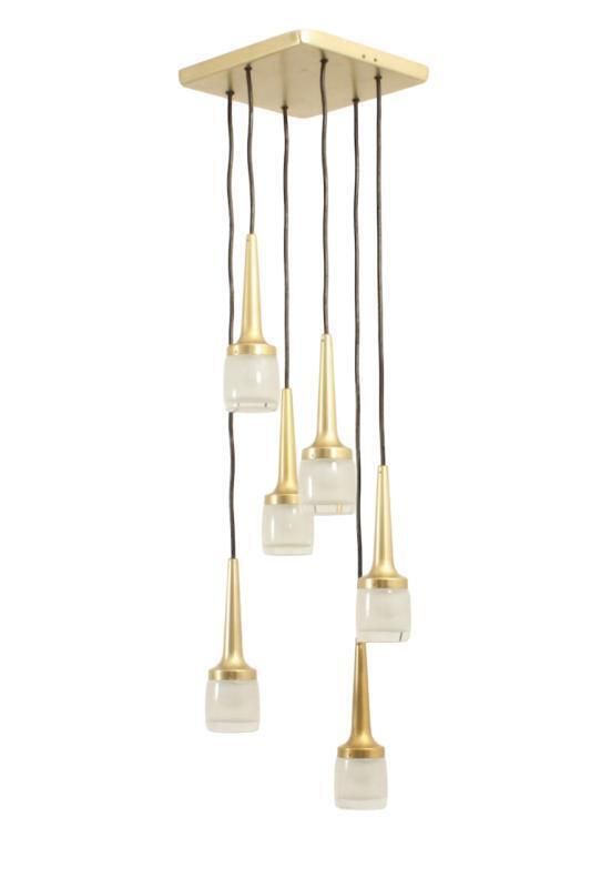 6 Piece Cascade Chandelier In Gilded Brass And Aluminium And Glass From Staff Leuchten, 1970s photo 1968.0