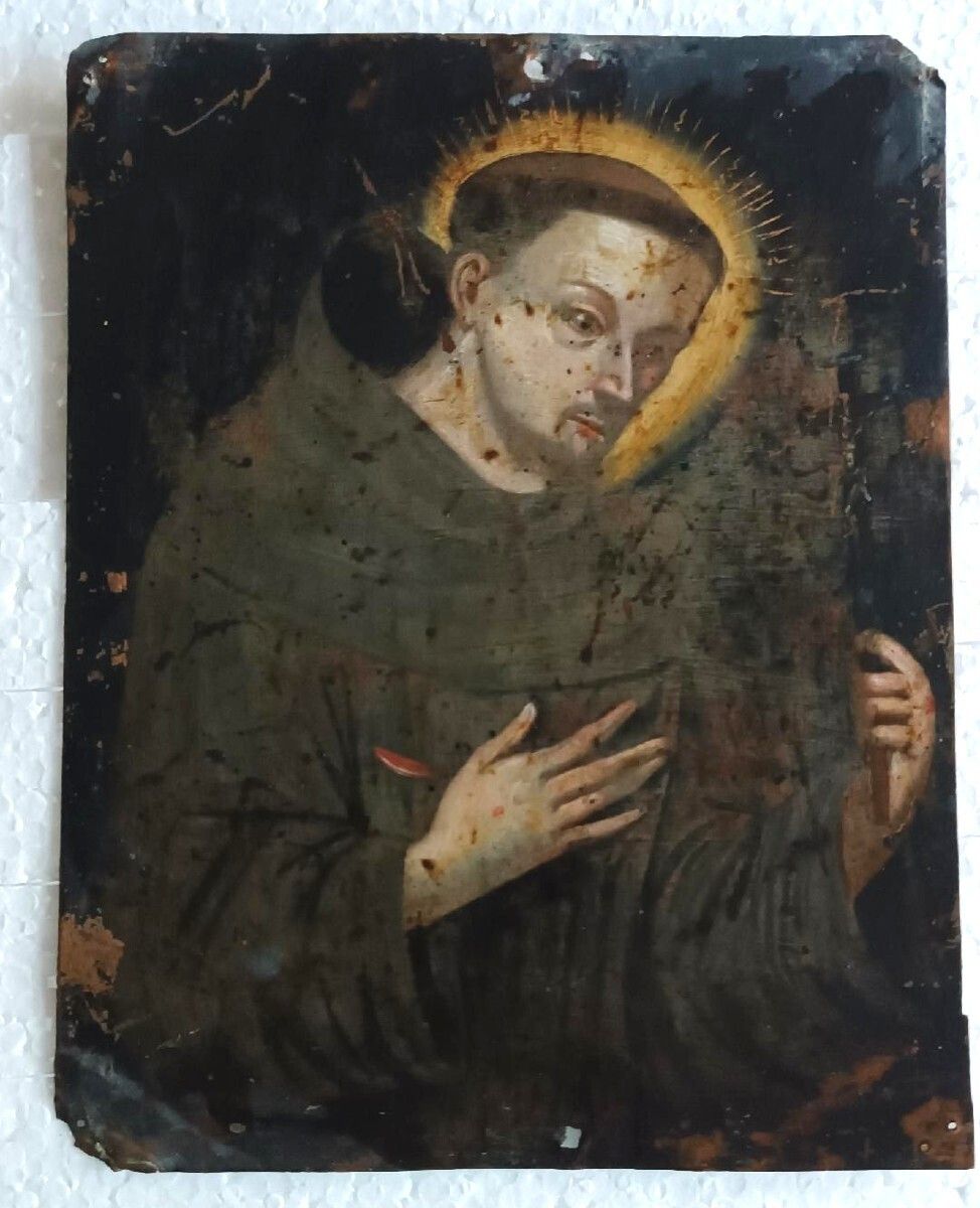 French School, 17th/18th Century. Saint Francis Holding The Crucifix. Oil On Copper photo Art