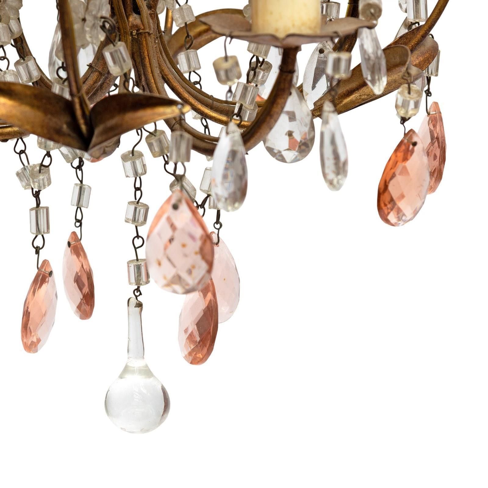 Pair Of Small 'Cosy' Chandeliers From Italy With Amber And White Cut Droplets photo vinterior
