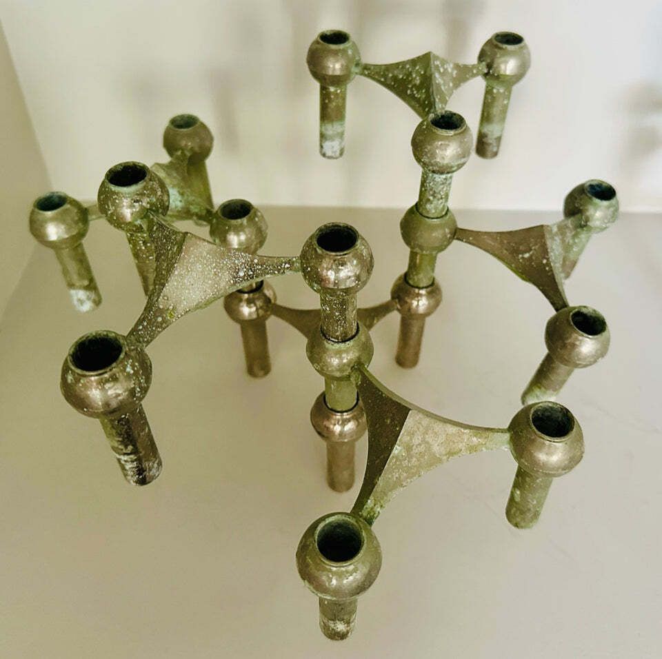 photo vintage 1960s German Brutalist Bmf Nagel Stackable Tarnished & Oxidised Chrome Candle Holders By Fritz Nagel And Ceasar Stoffi