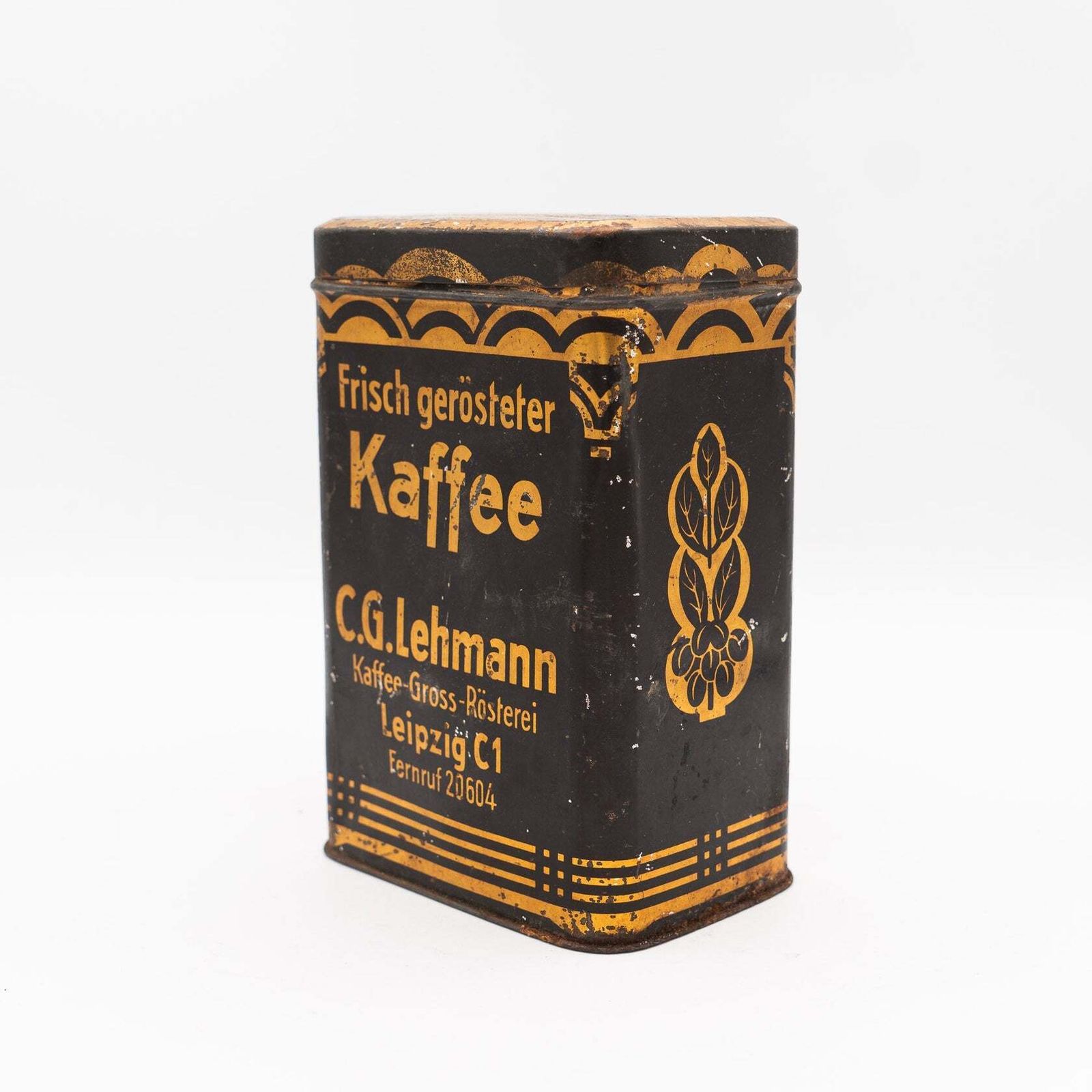 photo furniture Lehmann Kaffee Advertising Tin, Leipzig   Black & Gold   1940s–50s