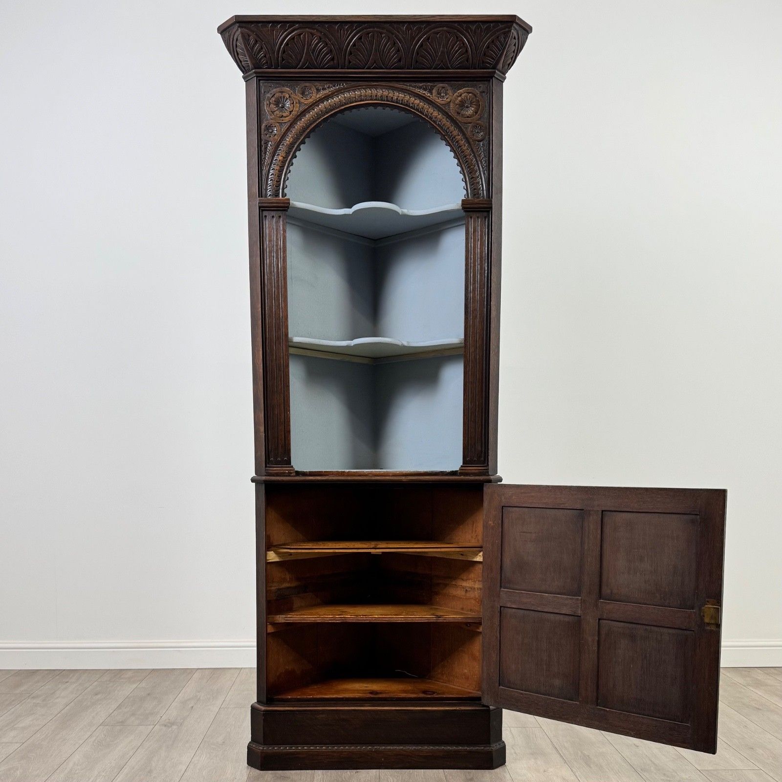 Antique 20th Century Fine Quality Carved Oak Corner Cabinet photo furniture