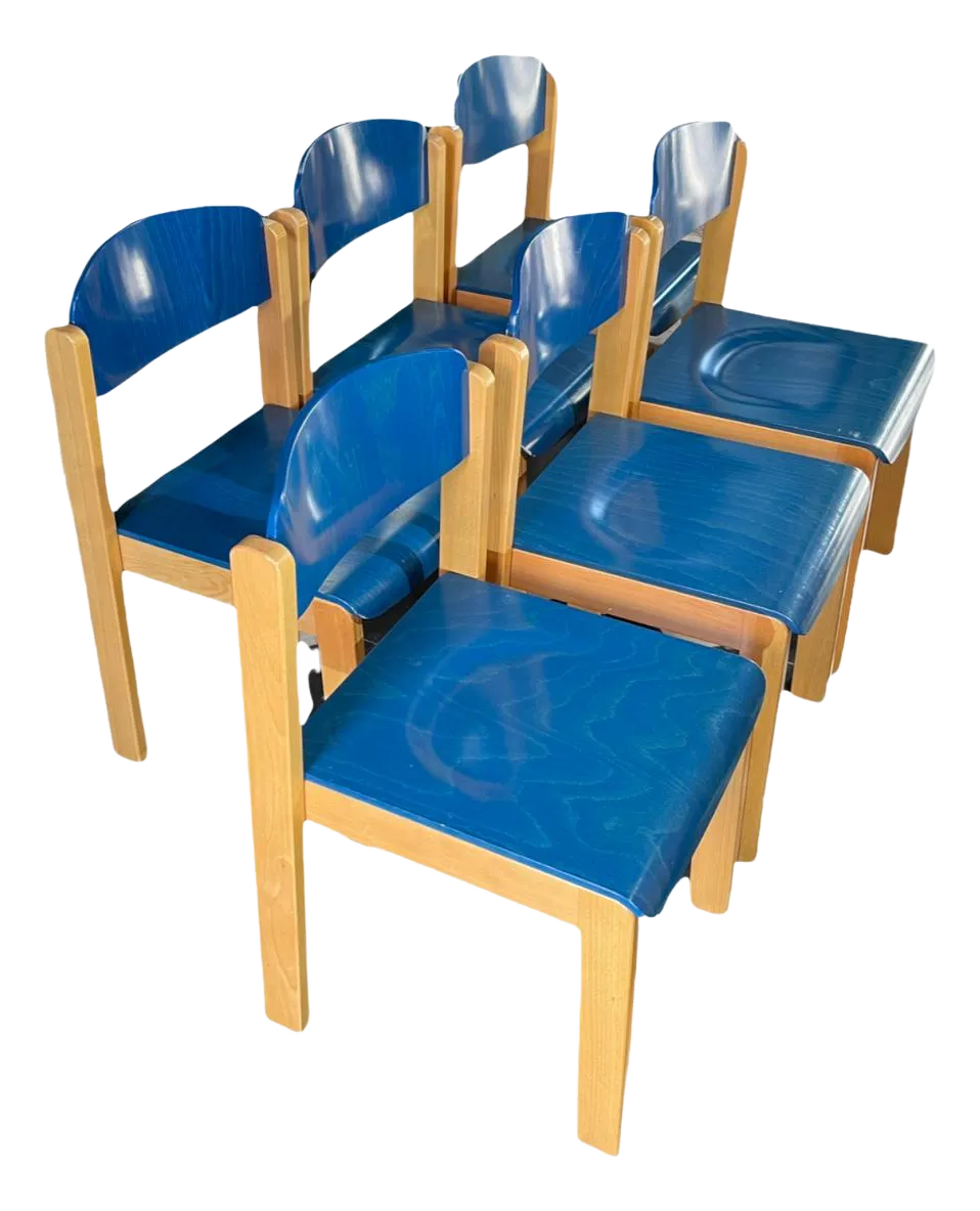 Stapelbare Eetkamerstoelen In Beukenhout, Ca. Jaren 1980, Set Van 6