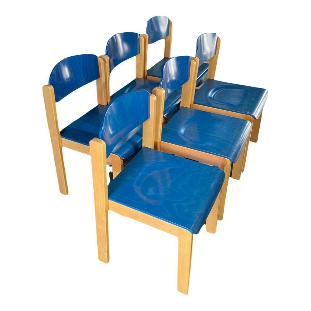 Stapelbare Eetkamerstoelen In Beukenhout, Ca. Jaren 1980, Set Van 6 photo for sale
