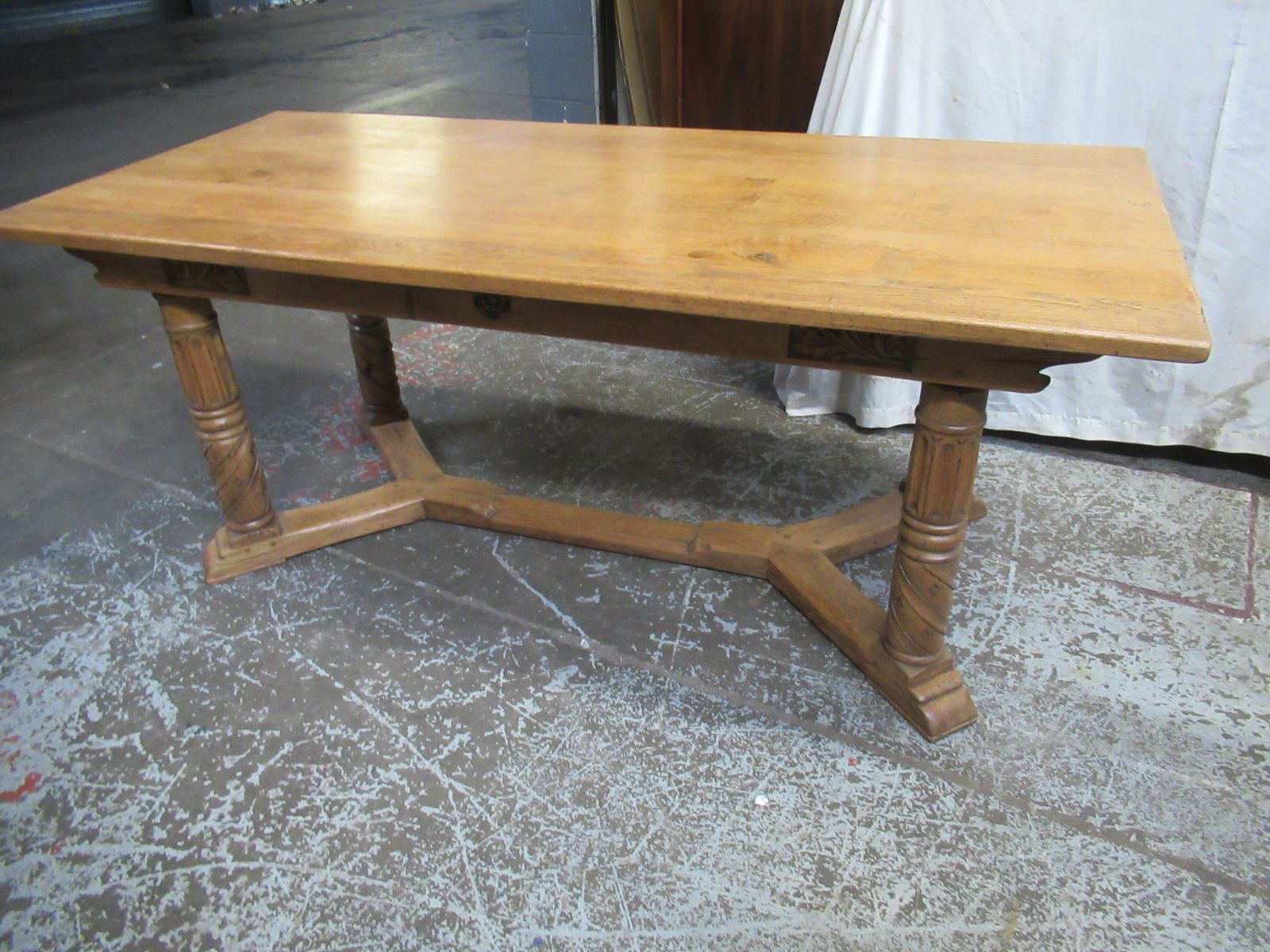 Large Light Oak 1920  Refectory    Dining Table .