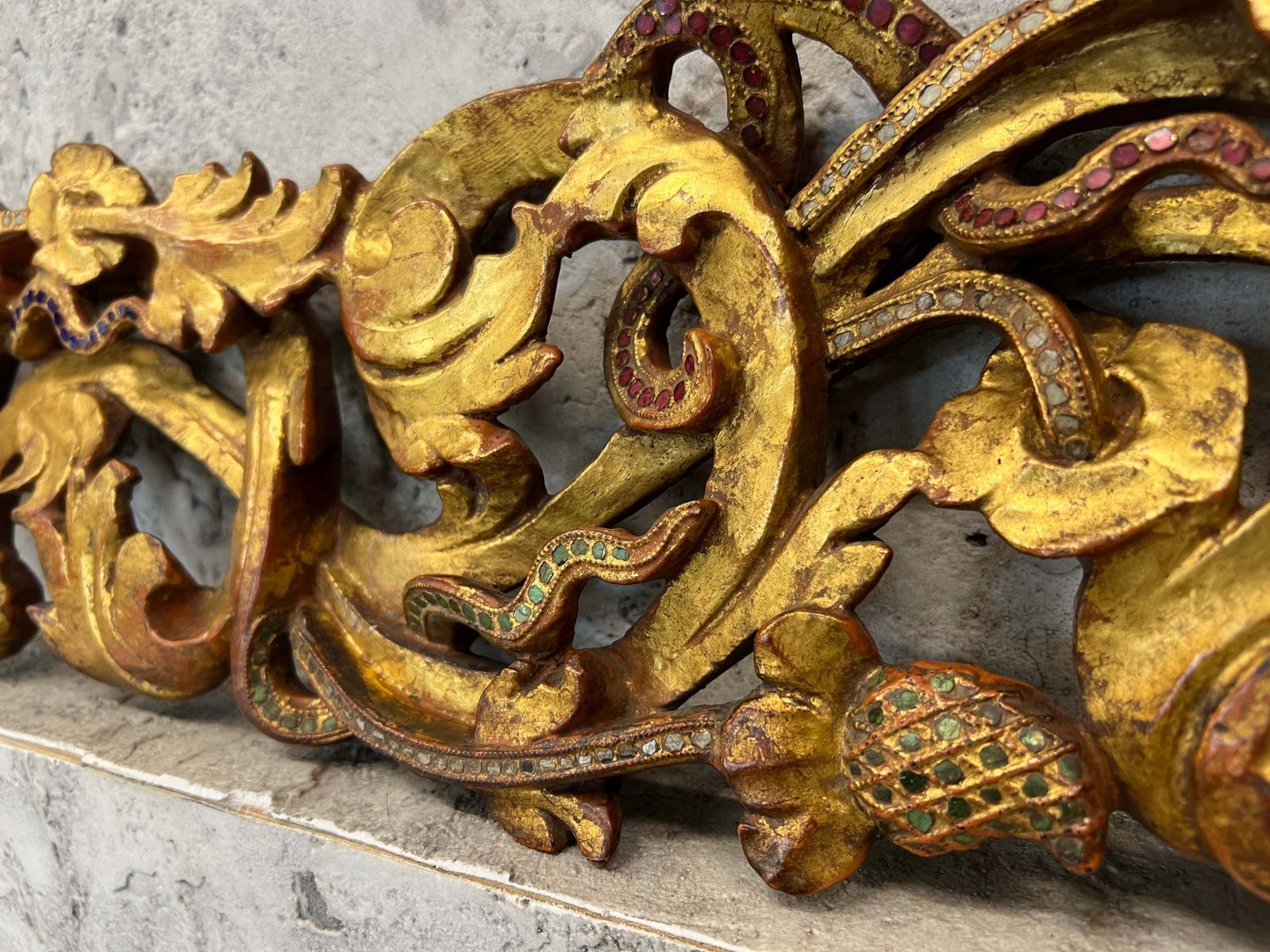 18th Century Burmese Water Gilded And Coloured Glass Door Surround photo vintage