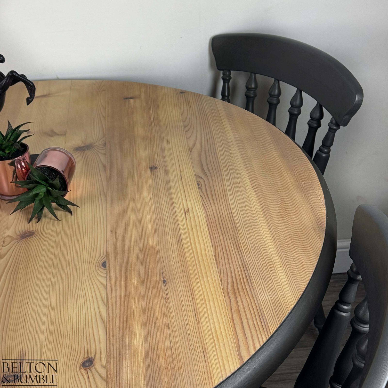 Circular Pedestal Dining Table Set With Four Farmhouse Chairs — Dark Grey photo for sale