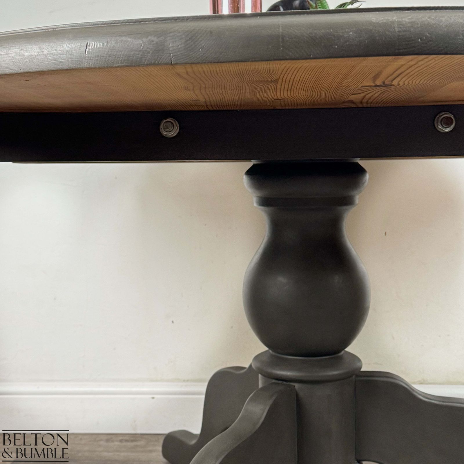Circular Pedestal Dining Table Set With Four Farmhouse Chairs — Dark Grey photo vinterior