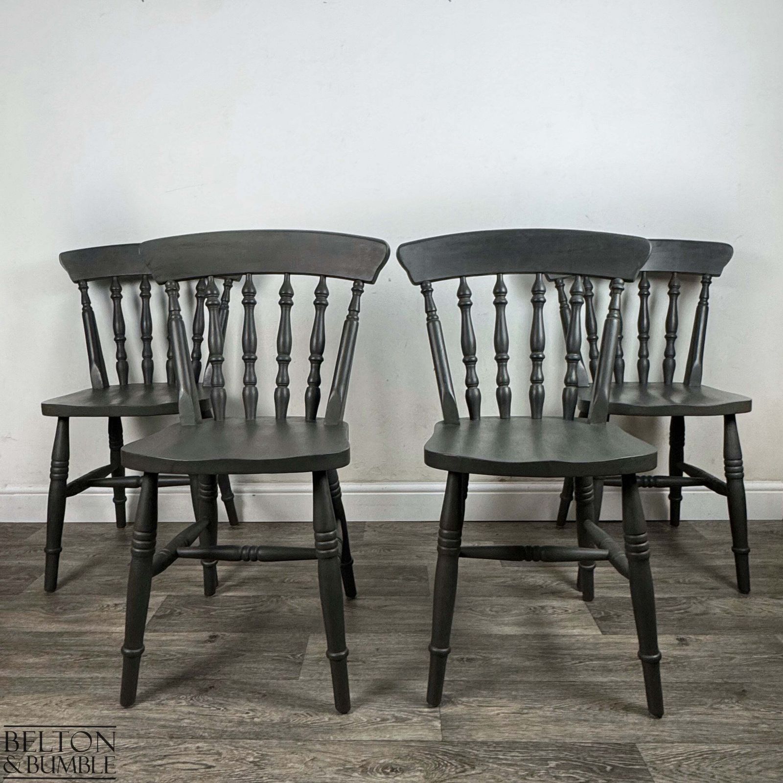 Circular Pedestal Dining Table Set With Four Farmhouse Chairs — Dark Grey photo buy