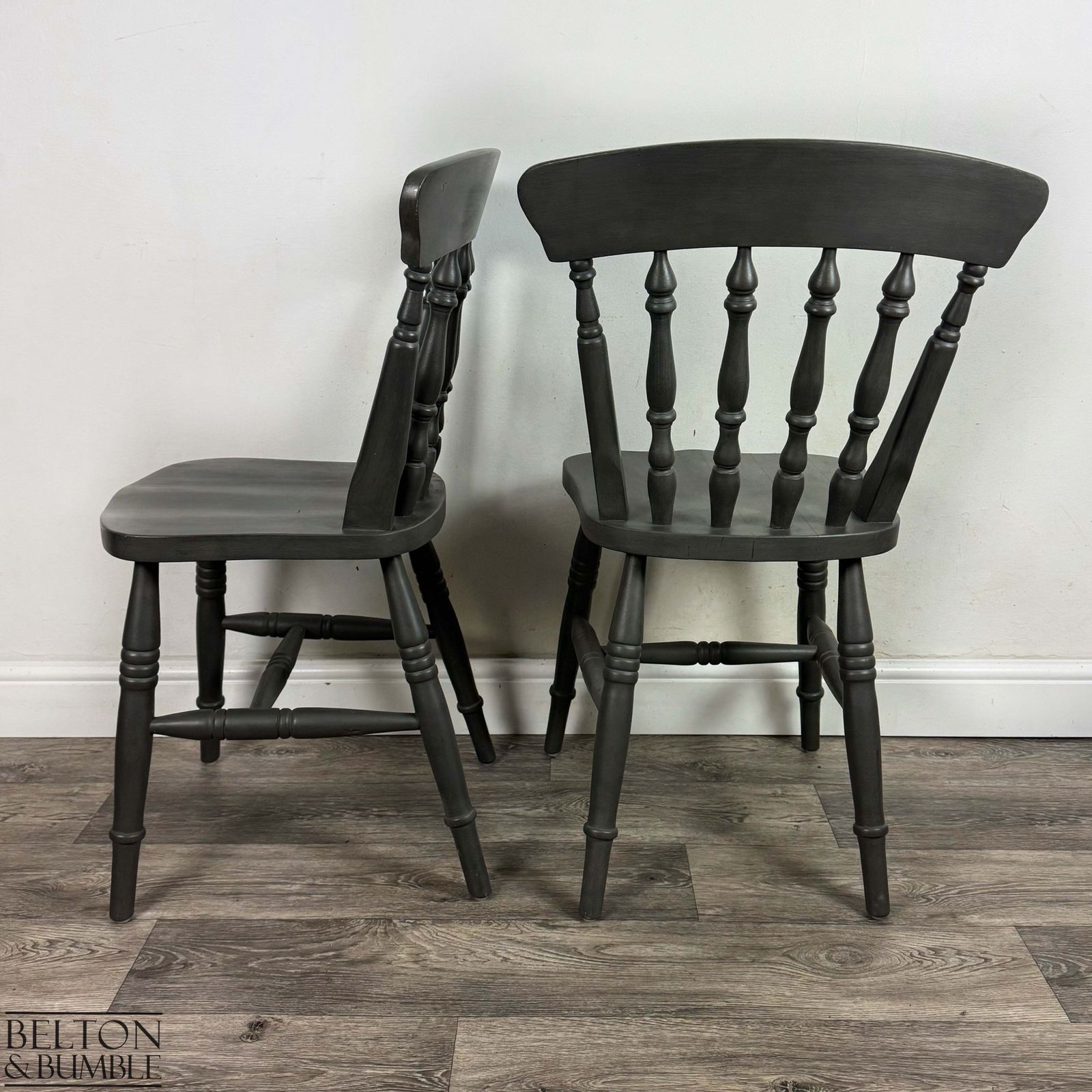 Circular Pedestal Dining Table Set With Four Farmhouse Chairs — Dark Grey photo vintage