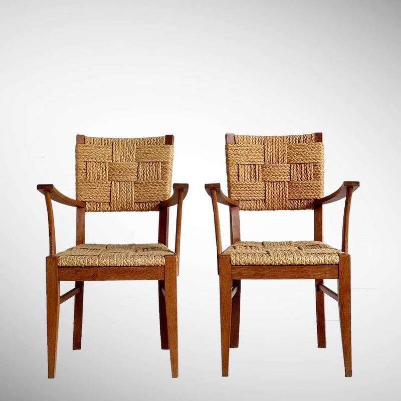 Pair Of Armchairs In Braided Raffia, Audoux Minet, 1950 photo 2117.0