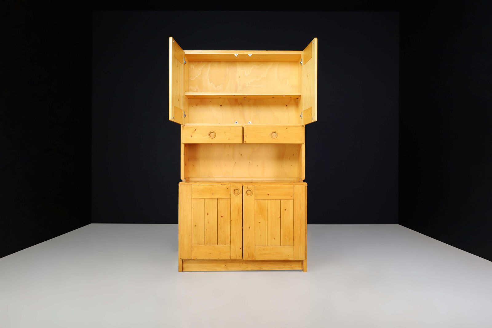 photo for sale Charlotte Perriand Two Part Pine Cabinet For Les Arcs, France, 1970s