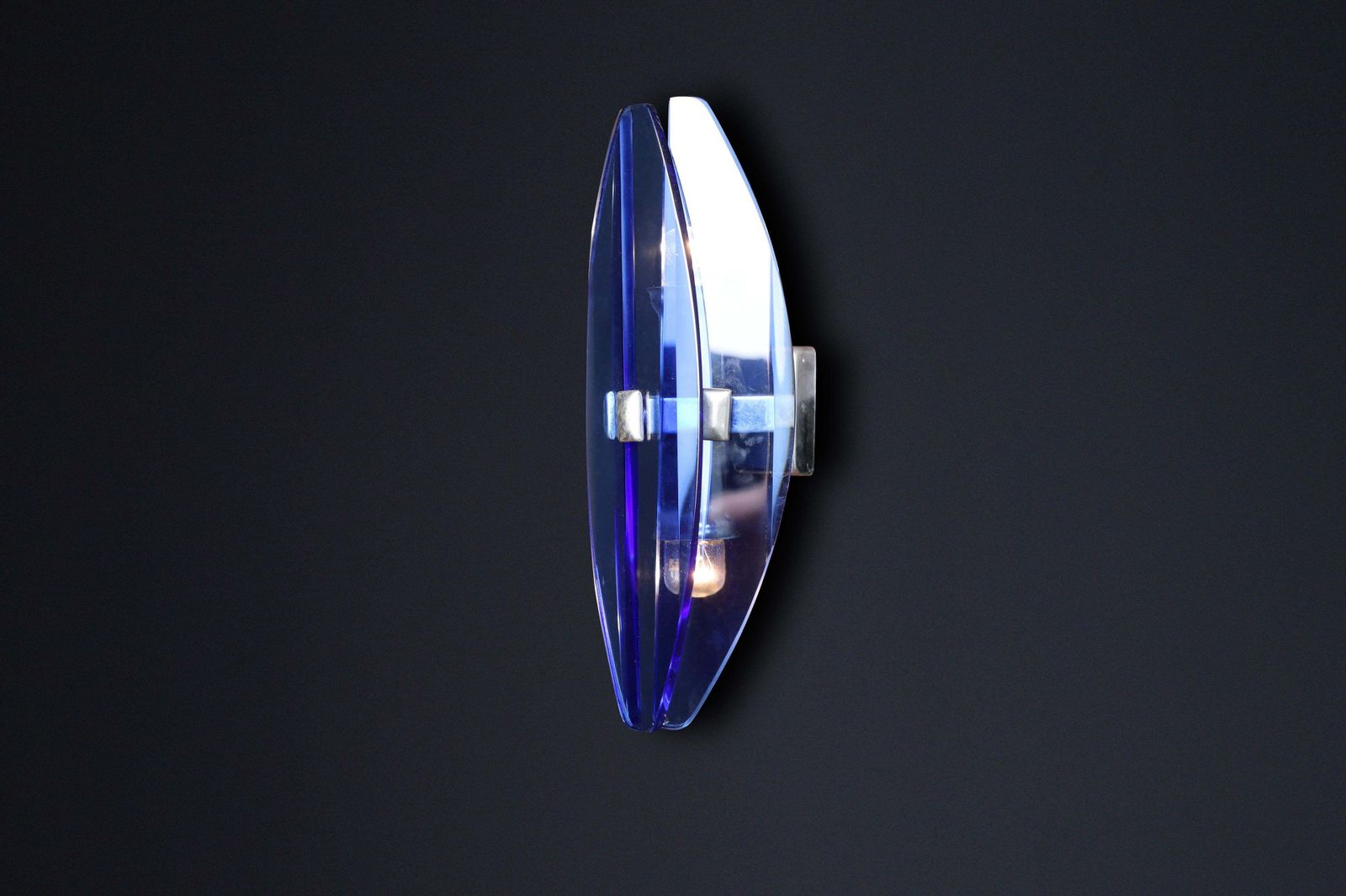 Set Of Four 1960s Italian Blue Glass And Chrome Sconces By Veca Italy photo 1709.0