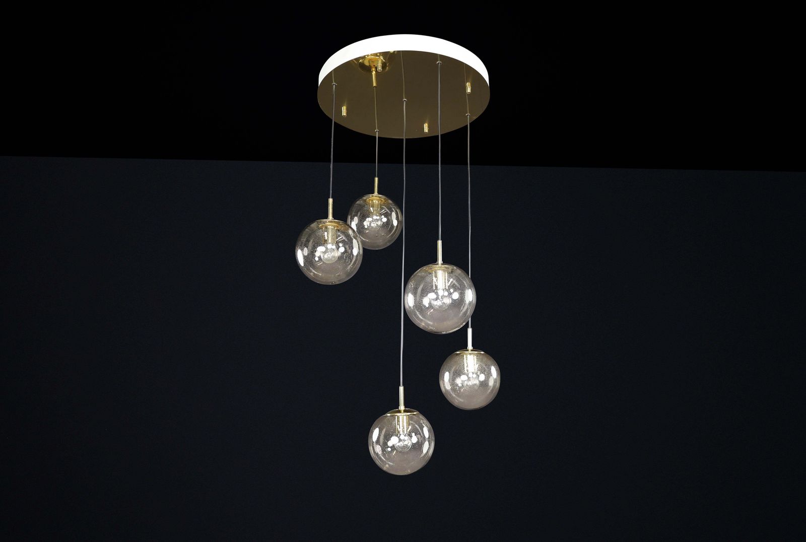 Mid Century Cascade With Five Smoked Hand Blown Globes By Glashütte Limburg 1970 photo buy