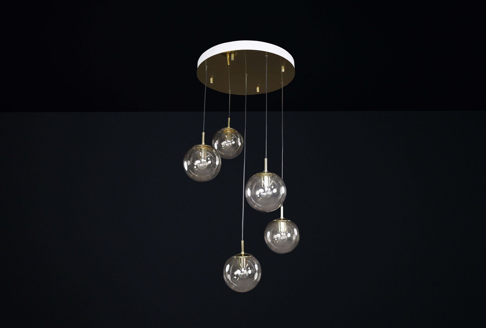 photo furniture Mid Century Cascade With Five Smoked Hand Blown Globes By Glashütte Limburg 1970