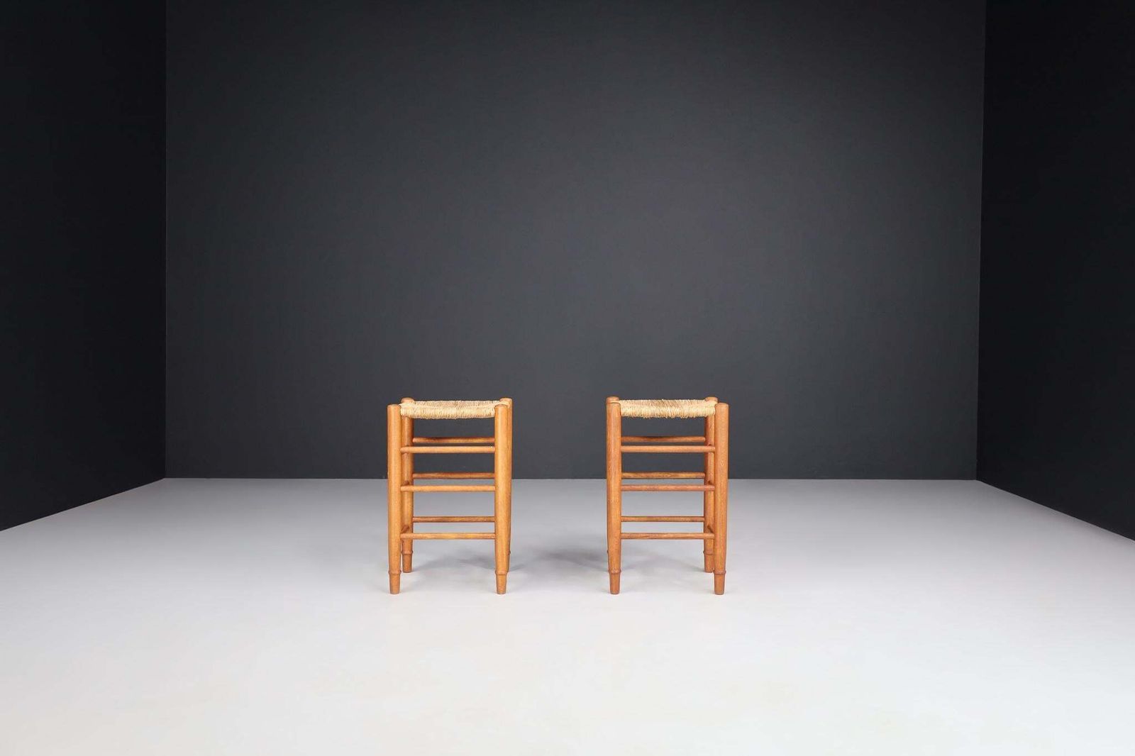 Mid Century Modern Pinewood And Rush Stools In The Style Of Charlotte Perriand photo 1048.0